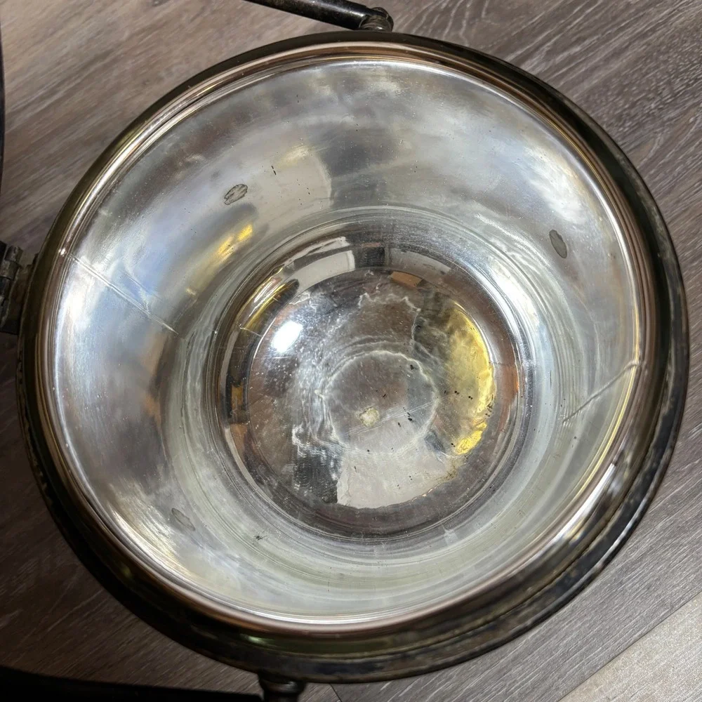 Vintage Silver Plated Ice‎ Bucket Hinged Lid Handle Ornate Lidded Container